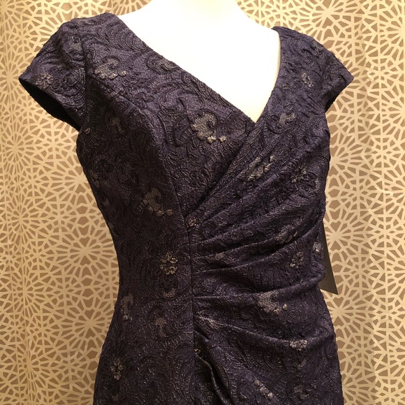 NWT JS Collections Cap Sleeve Brocade Ruched Dress - Picture 5 of 10